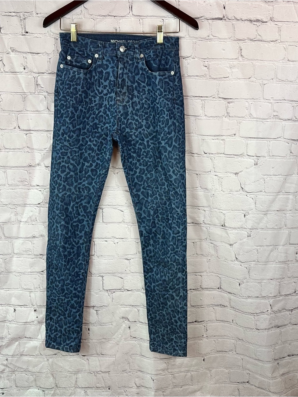 MICHAEL Michael Kors Blue Leopard-Print Skinny Jeans